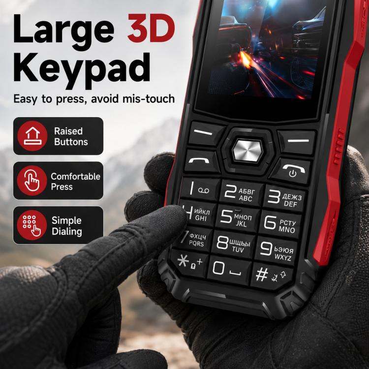 HE248 Rugged Style Phone, 2.4 inch, 3D Keys Network: 2G, Dual SIM, BT, Torch, Russian Keyboard, No Power Plug