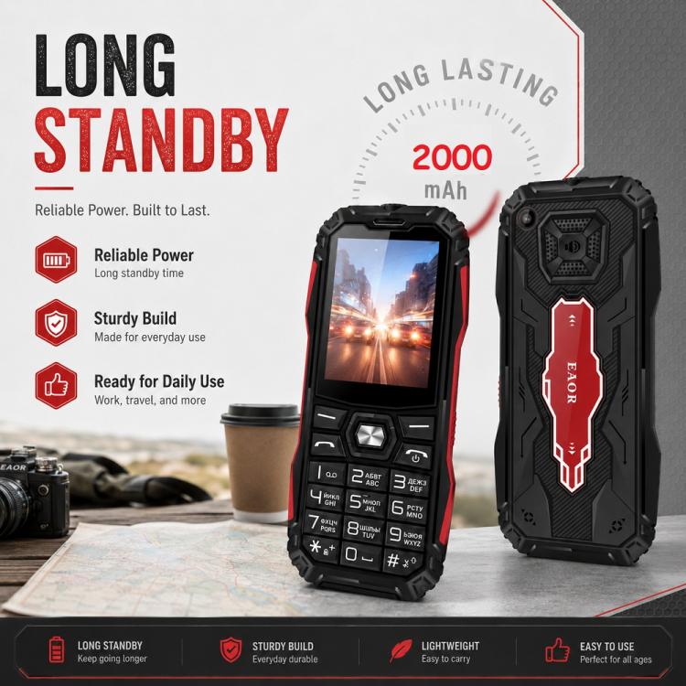 HE248 Rugged Style Phone, 2.4 inch, 3D Keys Network: 2G, Dual SIM, BT, Torch, Russian Keyboard, No Power Plug