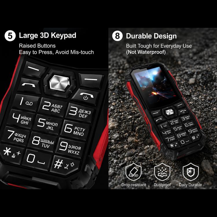 HE248 Rugged Style Phone, 2.4 inch, 3D Keys Network: 2G, Dual SIM, BT, Torch, Russian Keyboard, No Power Plug