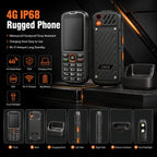 HP290Z 4G IP68 Rugged Phone, 2.8 inch, 3000mAh Battery, Network: 4G, BT, FM, SOS, Torch, With Charging Dock, EU Plug, US Plug, UK Plug