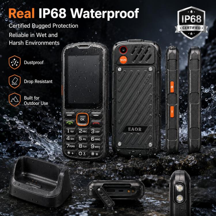 HP290Z 4G IP68 Rugged Phone, 2.8 inch, 3000mAh Battery, Network: 4G, BT, FM, SOS, Torch, With Charging Dock, EU Plug, US Plug, UK Plug