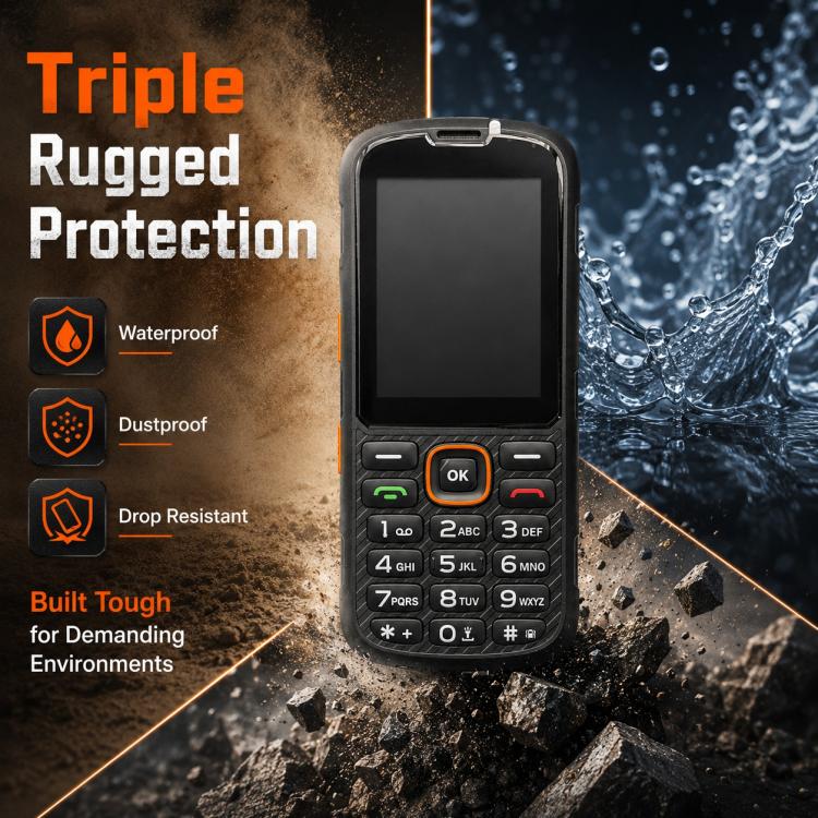 HP290Z 4G IP68 Rugged Phone, 2.8 inch, 3000mAh Battery, Network: 4G, BT, FM, SOS, Torch, With Charging Dock, EU Plug, US Plug, UK Plug