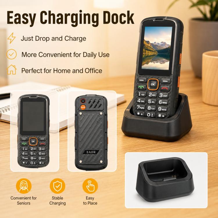 HP290Z 4G IP68 Rugged Phone, 2.8 inch, 3000mAh Battery, Network: 4G, BT, FM, SOS, Torch, With Charging Dock, EU Plug, US Plug, UK Plug
