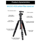 BEXIN BX255C K30 Portable Carbon Fiber Tripod for Camera Dslr, BX255C