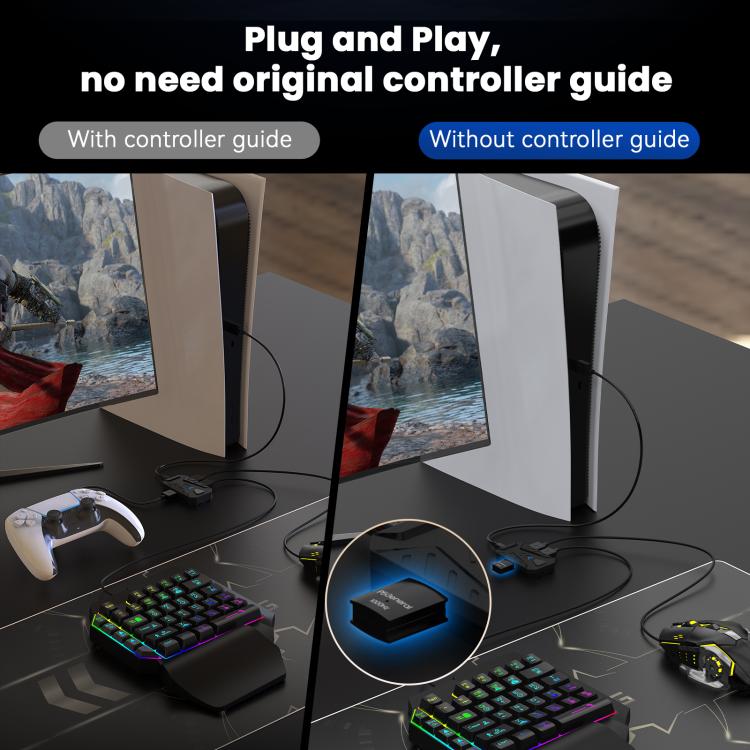 HXSJ Master-P5+V100+A867 Gaming Keyboard and Mouse Adapter Set for PS5, Master-P5+V100+A867