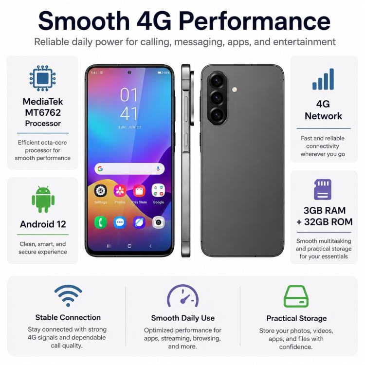 W&O X56, 3GB+32GB, 6.75 inch Android 12.0 Mediatek MT6762 Octa Core, Network: 4G, OTG, EU Plug, US Plug, UK Plug, AU Plug