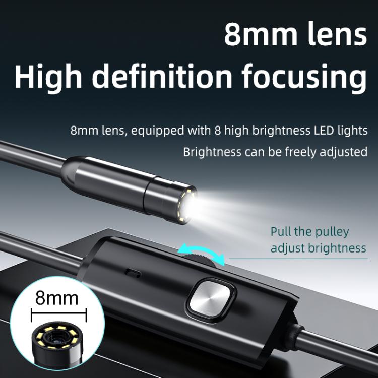 AN112T Type-C, Micro USB and 8 Pin IP67 8LEDs 8mm Industry Digital Endoscope, 1m Flexible Cable, 2m Flexible Cable, 3.5m Flexible Cable, 5m Flexible Cable, 10m Flexible Cable, 1m Hard Cable, 2m Hard Cable, 3.5m Hard Cable, 5m Hard Cable, 10m Hard Cable