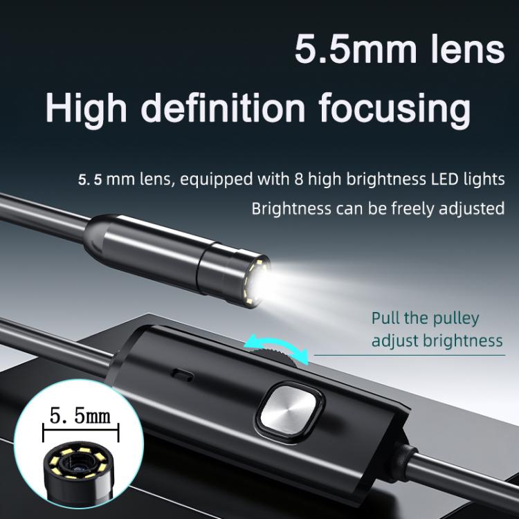 AN112T Type-C, Micro USB and 8 Pin IP67 8LEDs 5.5mm Industry Digital Endoscope, 1m Flexible Cable, 2m Flexible Cable, 3.5m Flexible Cable, 5m Flexible Cable, 10m Flexible Cable, 1m Hard Cable, 2m Hard Cable, 3.5m Hard Cable, 5m Hard Cable, 10m Hard Cable
