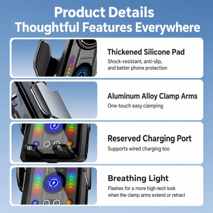 A1 Magnetic Cooling 15W Wireless Fast Charger Car Air Outlet Holder, Bracket + Air Vent Clip + Suction Cup