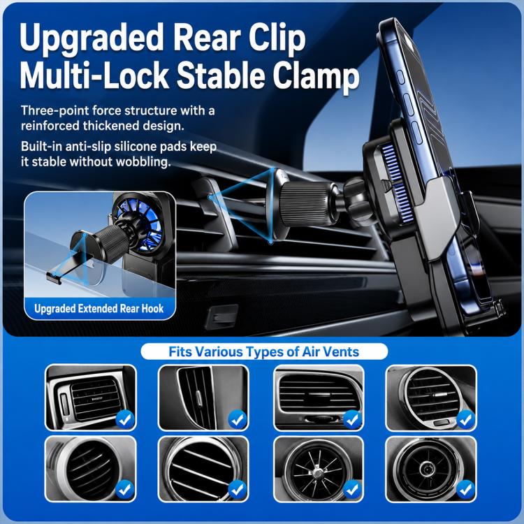 A1 Magnetic Cooling 15W Wireless Fast Charger Car Air Outlet Holder, Bracket + Air Vent Clip + Suction Cup