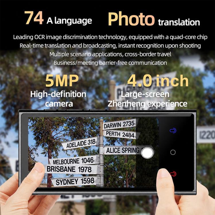 V2 4.04 inch Screen Portable AI Smart Translator Support 142 Online Languages, V2