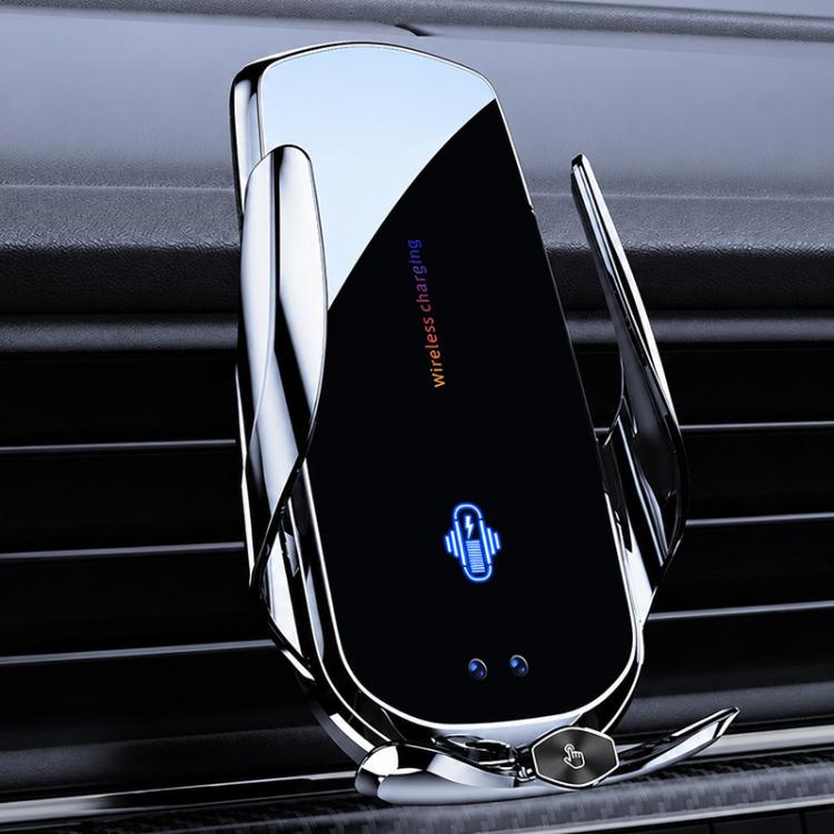 F4 Smart Infrared Sensing  Car Magnetic Wireless Charging Phone Holder, Gunmetal, Silver