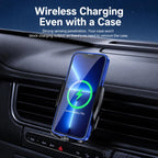 F4 Smart Infrared Sensing  Car Magnetic Wireless Charging Phone Holder, Gunmetal, Silver