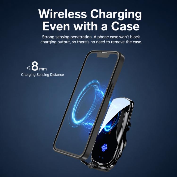 F4 Smart Infrared Sensing  Car Magnetic Wireless Charging Phone Holder, Gunmetal, Silver
