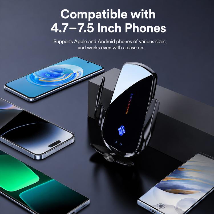 F4 Smart Infrared Sensing  Car Magnetic Wireless Charging Phone Holder, Gunmetal, Silver