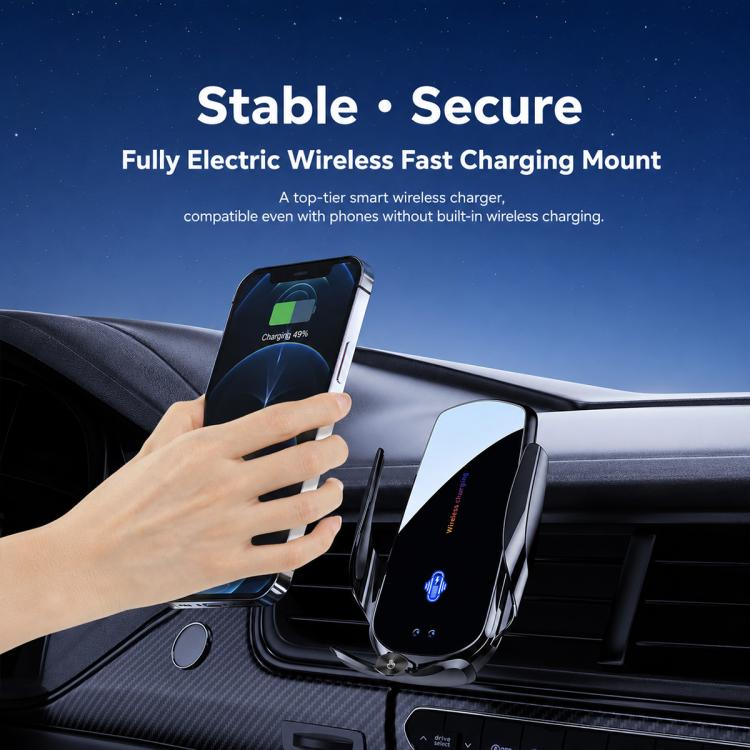 F4 Smart Infrared Sensing  Car Magnetic Wireless Charging Phone Holder, Gunmetal, Silver