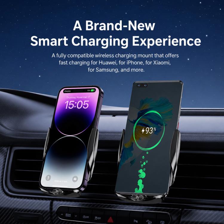 F4 Smart Infrared Sensing  Car Magnetic Wireless Charging Phone Holder, Gunmetal, Silver