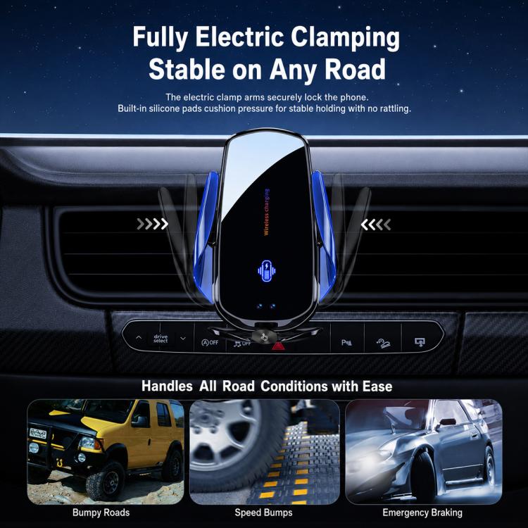 F4 Smart Infrared Sensing  Car Magnetic Wireless Charging Phone Holder, Gunmetal, Silver