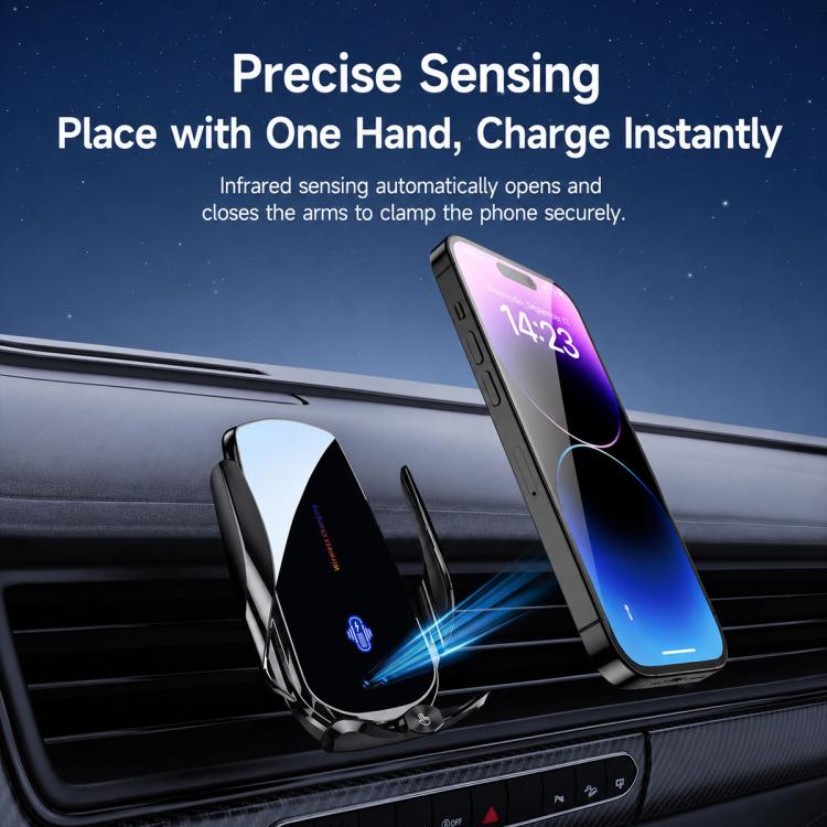 F4 Smart Infrared Sensing  Car Magnetic Wireless Charging Phone Holder, Gunmetal, Silver