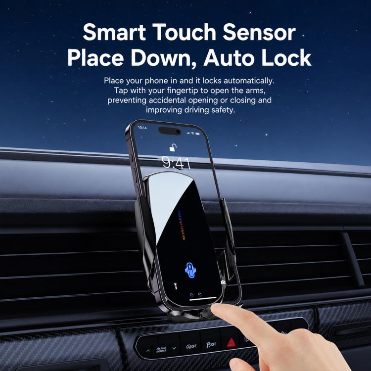 F4 Smart Infrared Sensing  Car Magnetic Wireless Charging Phone Holder, Gunmetal, Silver