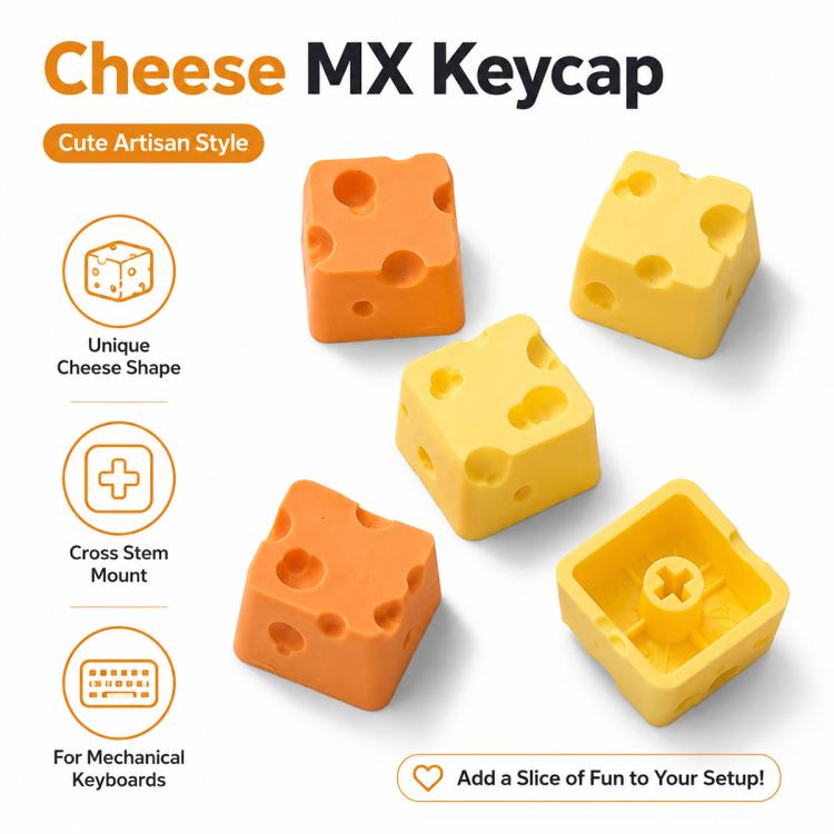 4-key Creative 3D Cheese Themed Cross-Stem Keycap