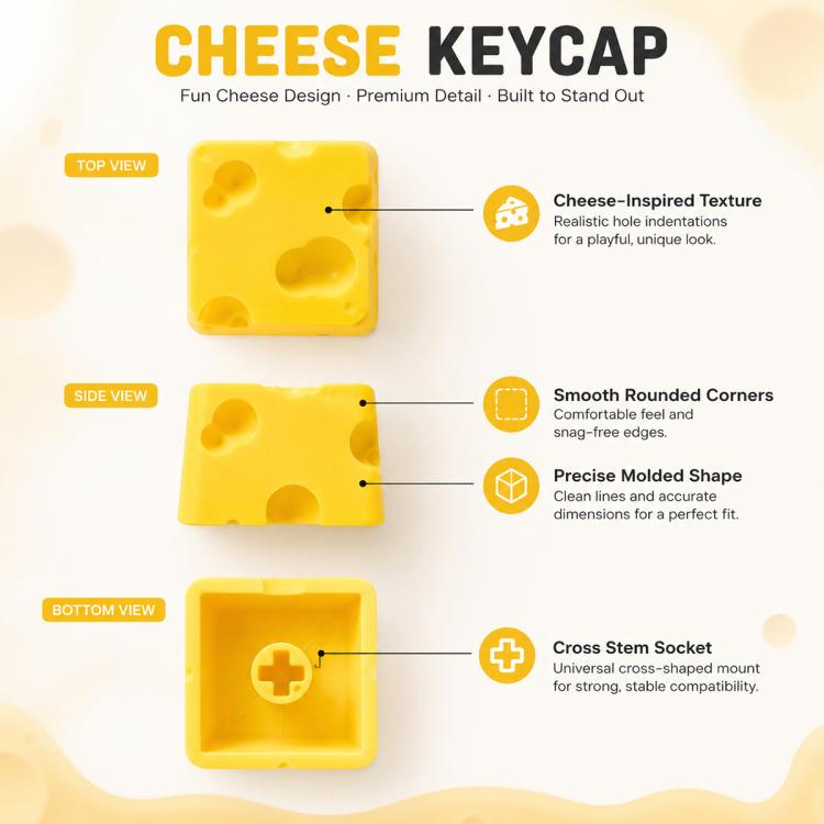 4-key Creative 3D Cheese Themed Cross-Stem Keycap