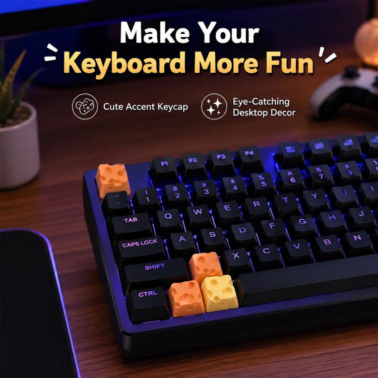 4-key Creative 3D Cheese Themed Cross-Stem Keycap