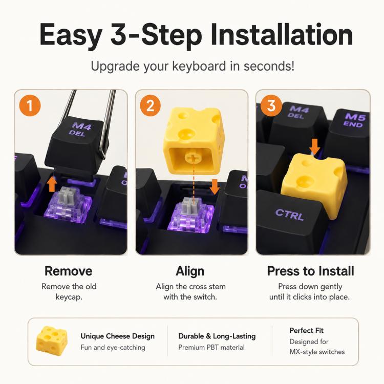 4-key Creative 3D Cheese Themed Cross-Stem Keycap