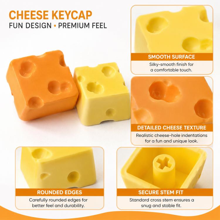4-key Creative 3D Cheese Themed Cross-Stem Keycap