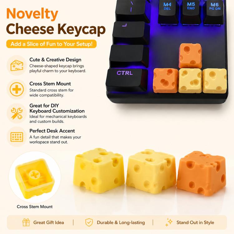 4-key Creative 3D Cheese Themed Cross-Stem Keycap