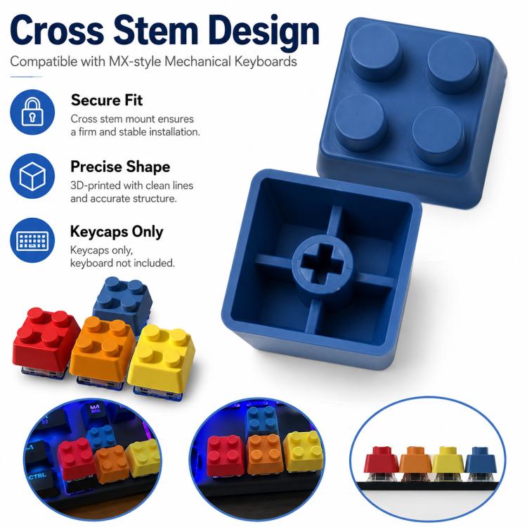 4-key Creative 3D Building Blocks Cross-Stem Keycap