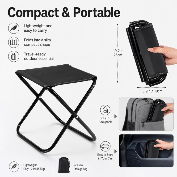 Portable Folding Outdoor Stool Mini Chair for Travel Fishing, Small-Red, Small-Black, Small-Blue Camo, Small-Green Camo, Large-Red, Large-Black, Large-Blue Camo, Extra Large-Black, Extra Large-Blue Camo, Extra Large-Green Camo