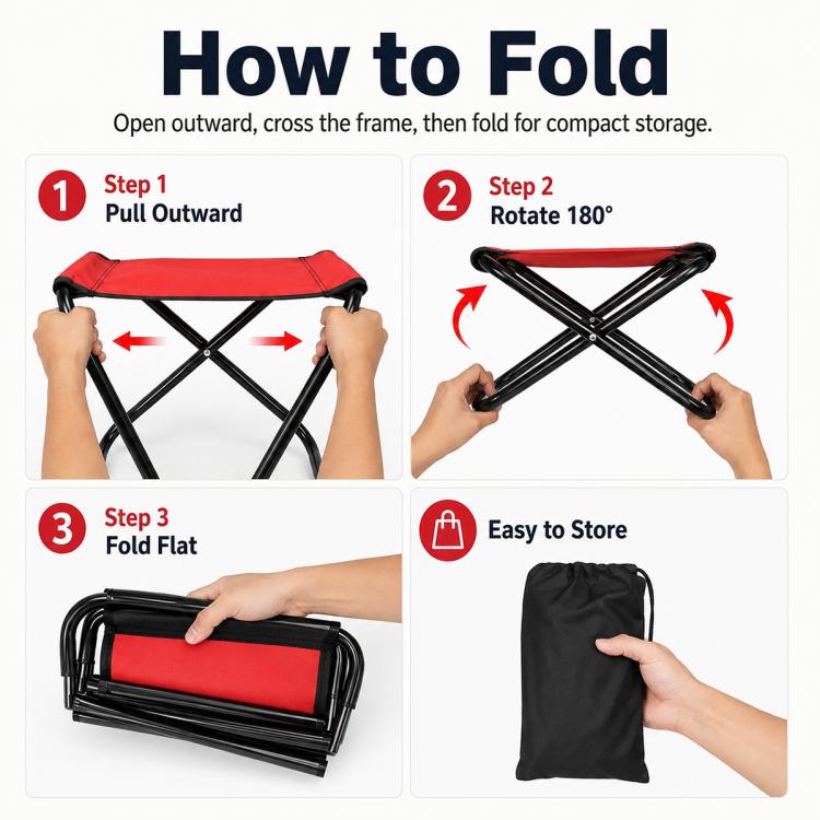 Portable Folding Outdoor Stool Mini Chair for Travel Fishing, Small-Red, Small-Black, Small-Blue Camo, Small-Green Camo, Large-Red, Large-Black, Large-Blue Camo, Extra Large-Black, Extra Large-Blue Camo, Extra Large-Green Camo