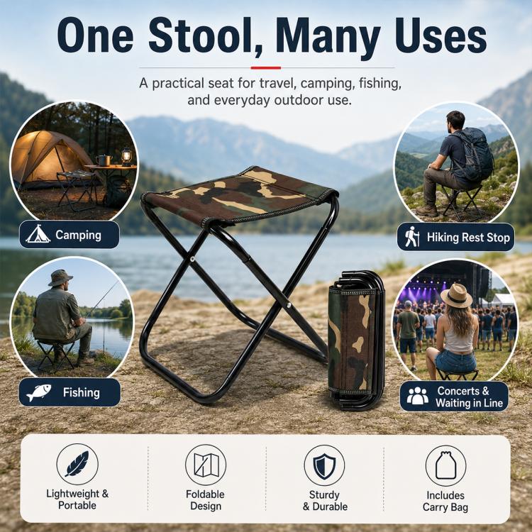 Portable Folding Outdoor Stool Mini Chair for Travel Fishing, Small-Red, Small-Black, Small-Blue Camo, Small-Green Camo, Large-Red, Large-Black, Large-Blue Camo, Extra Large-Black, Extra Large-Blue Camo, Extra Large-Green Camo