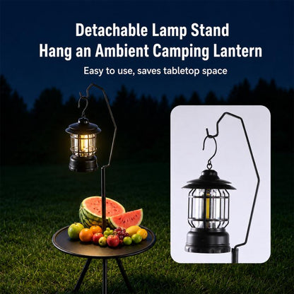 Outdoor Camping Small Round Table with 5-Level Height Adjustment, Base Version, Light Bracket
