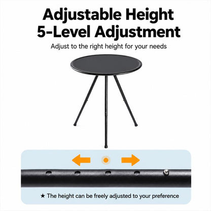 Outdoor Camping Small Round Table with 5-Level Height Adjustment, Base Version, Light Bracket