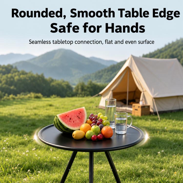 Outdoor Camping Small Round Table with 5-Level Height Adjustment, Base Version, Light Bracket