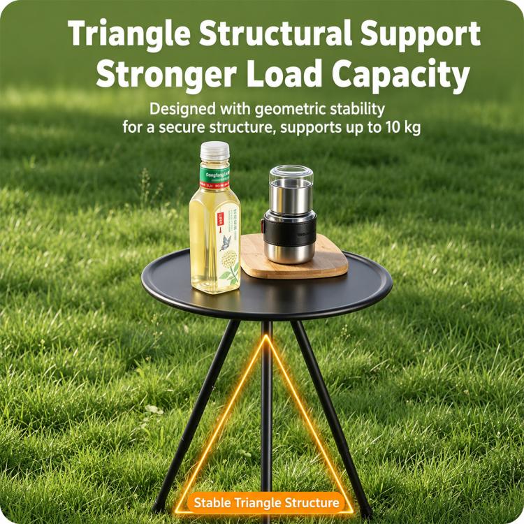 Outdoor Camping Small Round Table with 5-Level Height Adjustment, Base Version, Light Bracket
