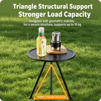 Outdoor Camping Small Round Table with 5-Level Height Adjustment, Base Version, Light Bracket