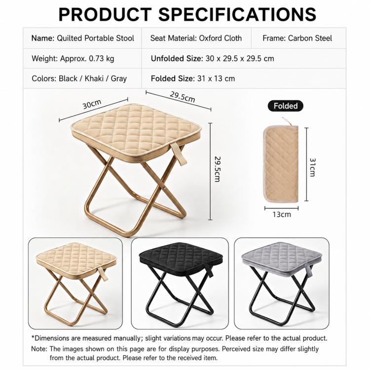 Thickened Padded Handbag Style Portable Folding Stool, Khaki, Black, Grey