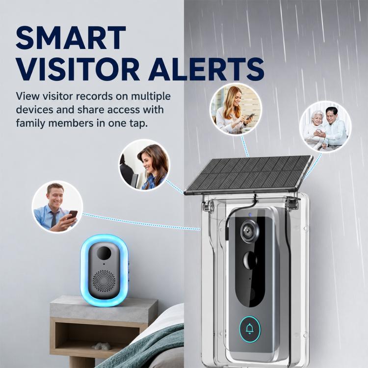 M20 HD Night Vision Wireless Two-Way Intercom Video Doorbell with Solar Power Rainproof Cover, M20 with Solar Power Rainproof Cover(Black), M20 with Solar Power Rainproof Cover(Transparent)