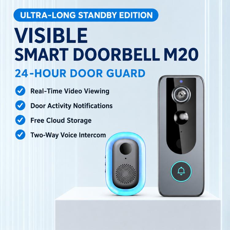 M20 HD Night Vision Wireless Two-Way Intercom Video Doorbell with Solar Power Rainproof Cover, M20 with Solar Power Rainproof Cover(Black), M20 with Solar Power Rainproof Cover(Transparent)