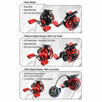 Magnetic Slow Descent Saltwater Raft Fishing Metal Reel, Basic-Left, Basic-Right, Line Guide-Left, Line Guide-Right, Digital Display & Line Guide-Left, Digital Display & Line Guide-Right