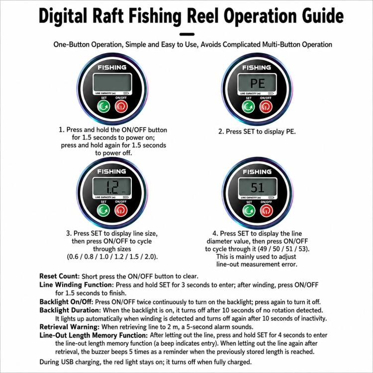 Magnetic Slow Descent Saltwater Raft Fishing Metal Reel, Basic-Left, Basic-Right, Line Guide-Left, Line Guide-Right, Digital Display & Line Guide-Left, Digital Display & Line Guide-Right