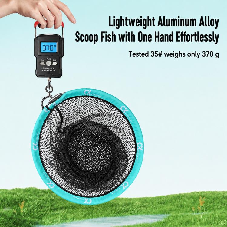 Foldable Aluminum Alloy Coated Mesh Head Big Fish Landing Net with Storage Bag, Round-35cm, Round-40cm, Round-45cm, Triangle-35cm, Triangle-40cm, Triangle-45cm