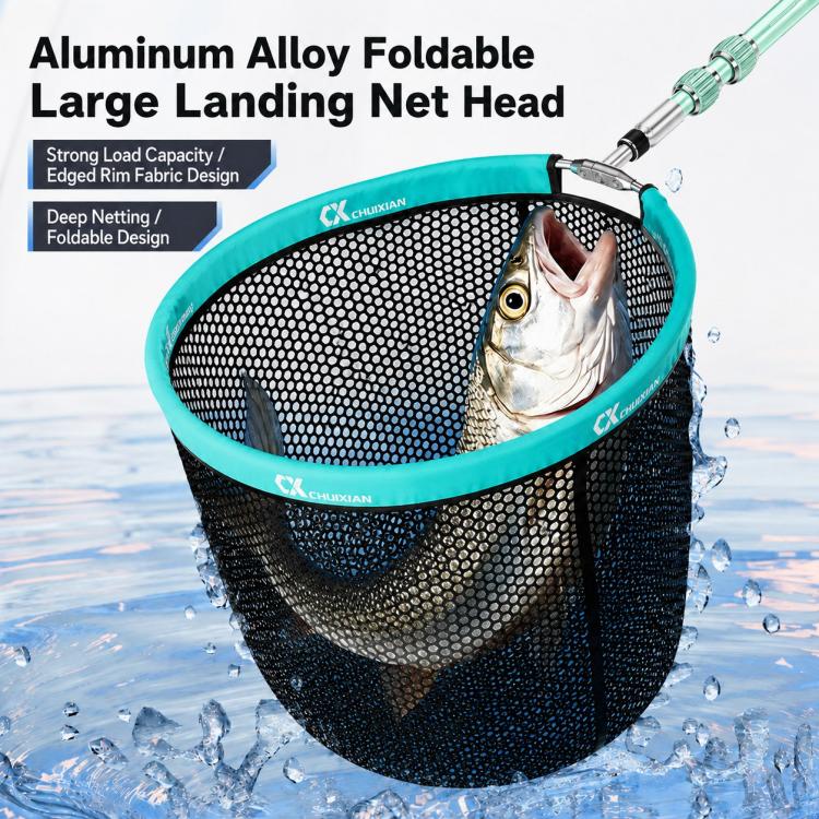 Foldable Aluminum Alloy Coated Mesh Head Big Fish Landing Net with Storage Bag, Round-35cm, Round-40cm, Round-45cm, Triangle-35cm, Triangle-40cm, Triangle-45cm