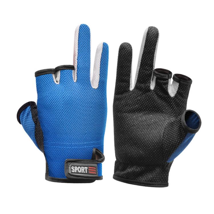1 Pair 3 Finger Cut Off Anti Slip Breathable Fishing Gloves Outdoor Sun Protection Fishing Gear, Thin-Black, Thin-Blue, Thicken-Red, Thicken-Grey, Thicken-Yellow, Thicken-Blue