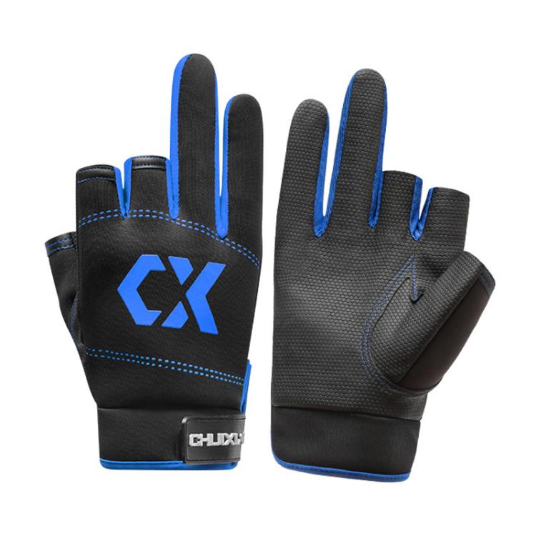1 Pair 3 Finger Cut Off Anti Slip Breathable Fishing Gloves Outdoor Sun Protection Fishing Gear, Thin-Black, Thin-Blue, Thicken-Red, Thicken-Grey, Thicken-Yellow, Thicken-Blue