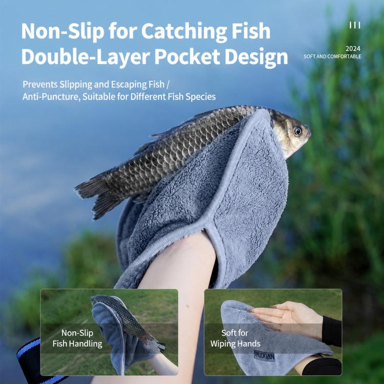Thick Water Wiping Fishing Towel with Carabiner Fish Handling Cloth, Single-layer, Double-layer