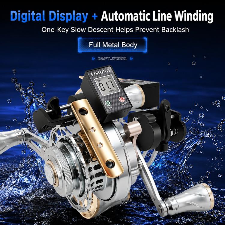 Magnetic Slow Descent Auto Line Winding Metal Raft Fishing Reel, Left Hand, Right Hand, Digital Display-Left Hand, Digital Display-Right Hand